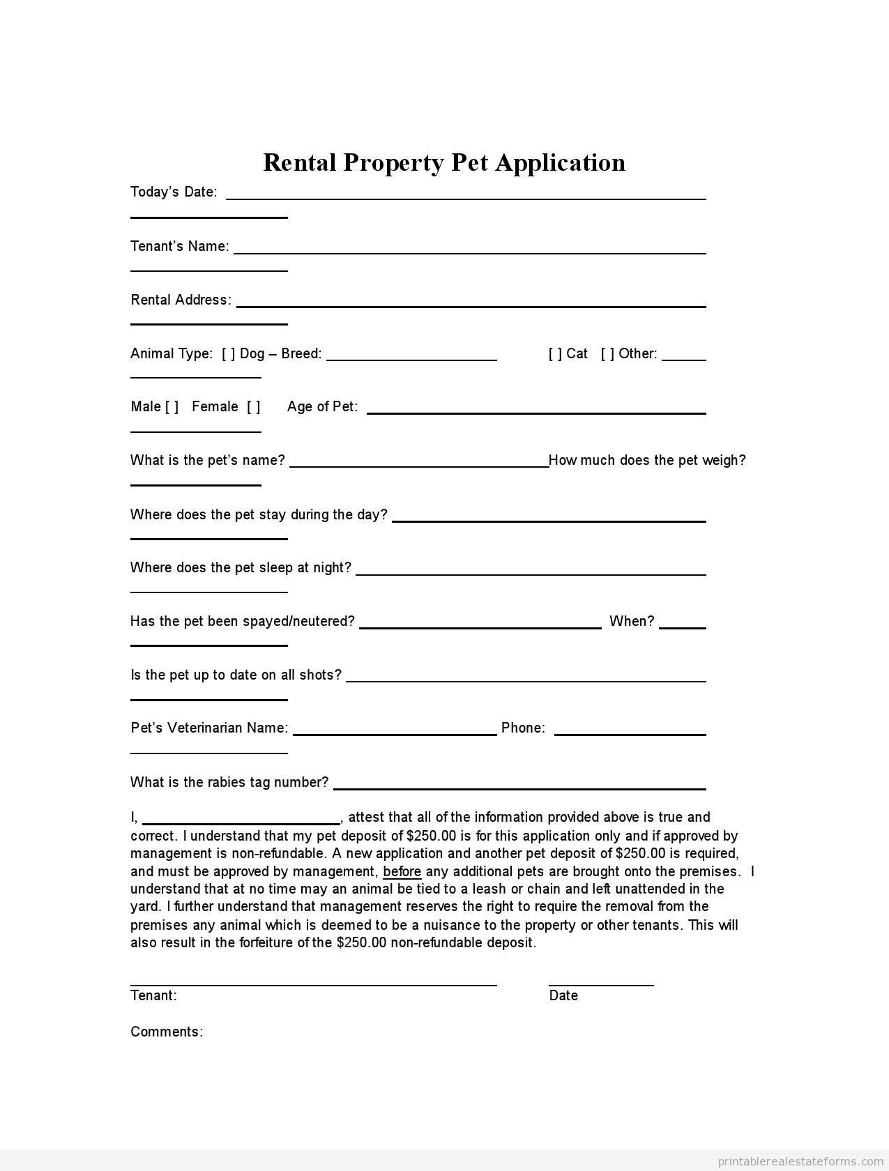 Rental Property Pet Application0001